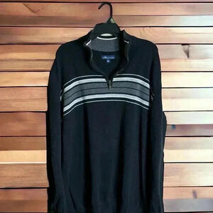 JA John Ashford Men's XL Black With Gray Stripes 1/4 Zip Casual/Work Sweater